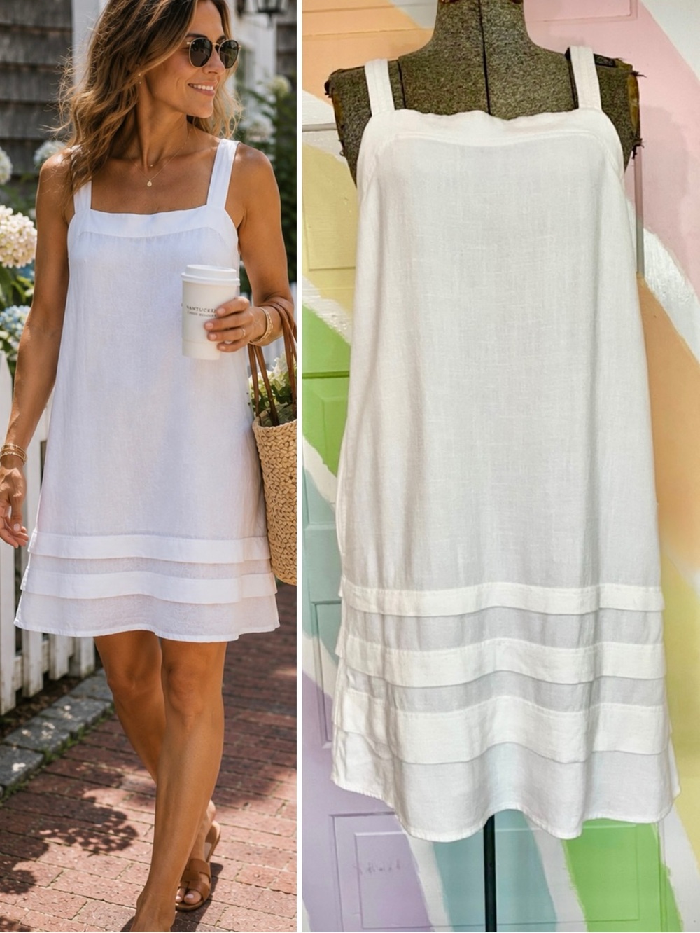 NWT Splendid Celine White Linen Blend Tiered Shift Dress Pockets Sz M🧡🎀